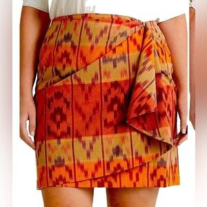 Ralph Lauren Women’s Geo Motif Cotton Linen Wrap Skirt Red Size 8 - NWT